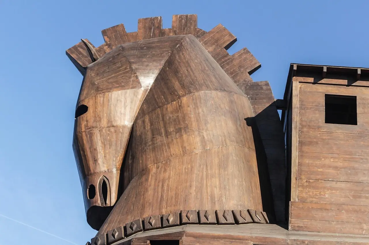 Reconstructed wooden Trojan Horse at the archaeological site of Troy