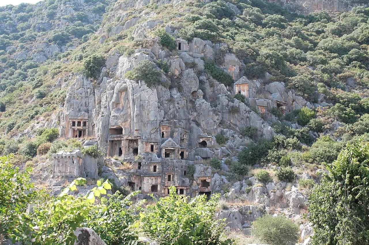 Roman theater ruins at Patara with turquoise sea in the background