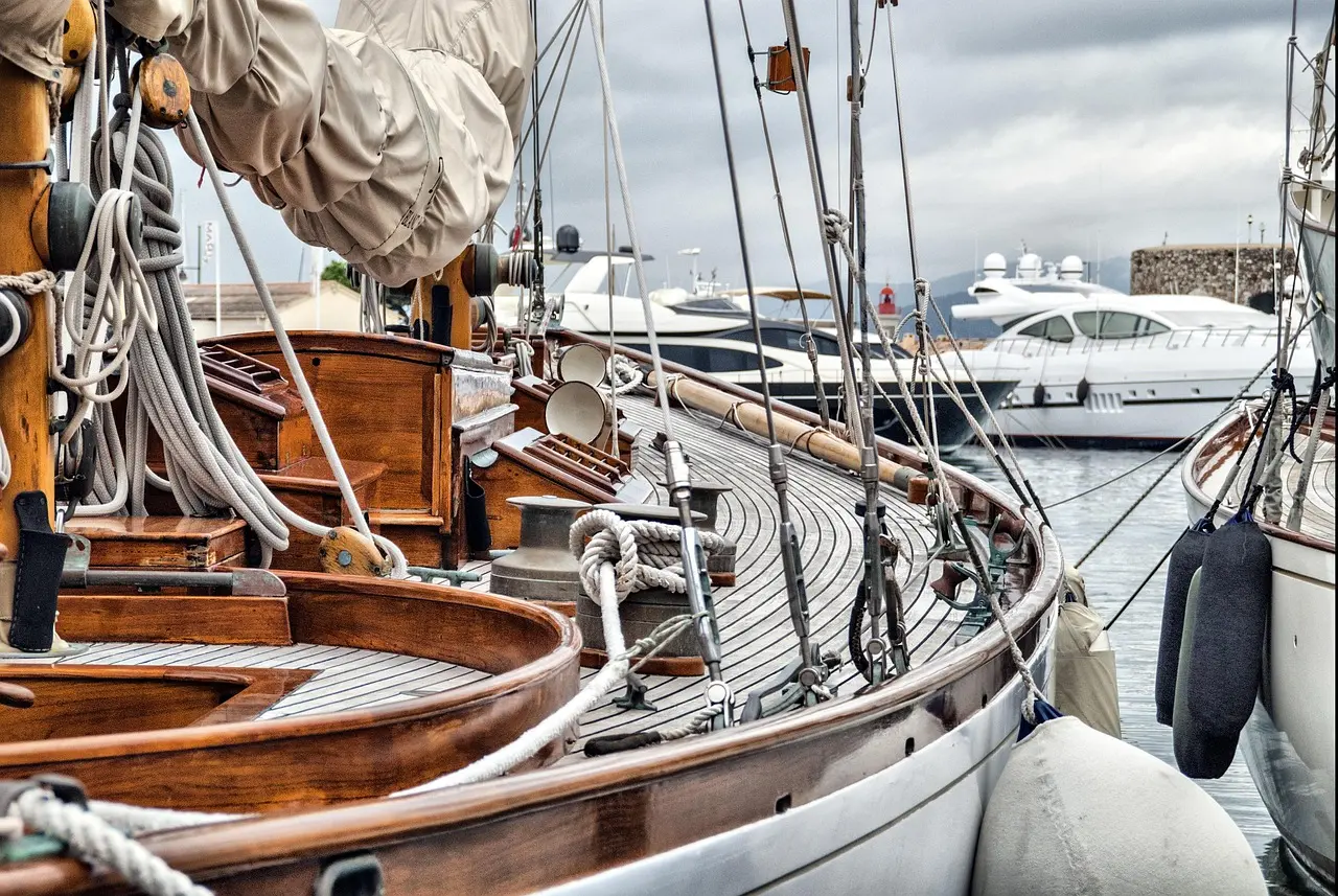 Luxury yachts in harbor of Saint-Tropez with palm trees